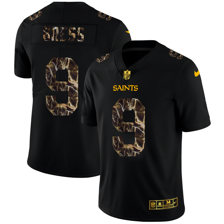 2020 New Orleans Saints #9 Drew Brees Men Black Nike Flocked Lightning Vapor Limited NFL Jersey->new orleans saints->NFL Jersey